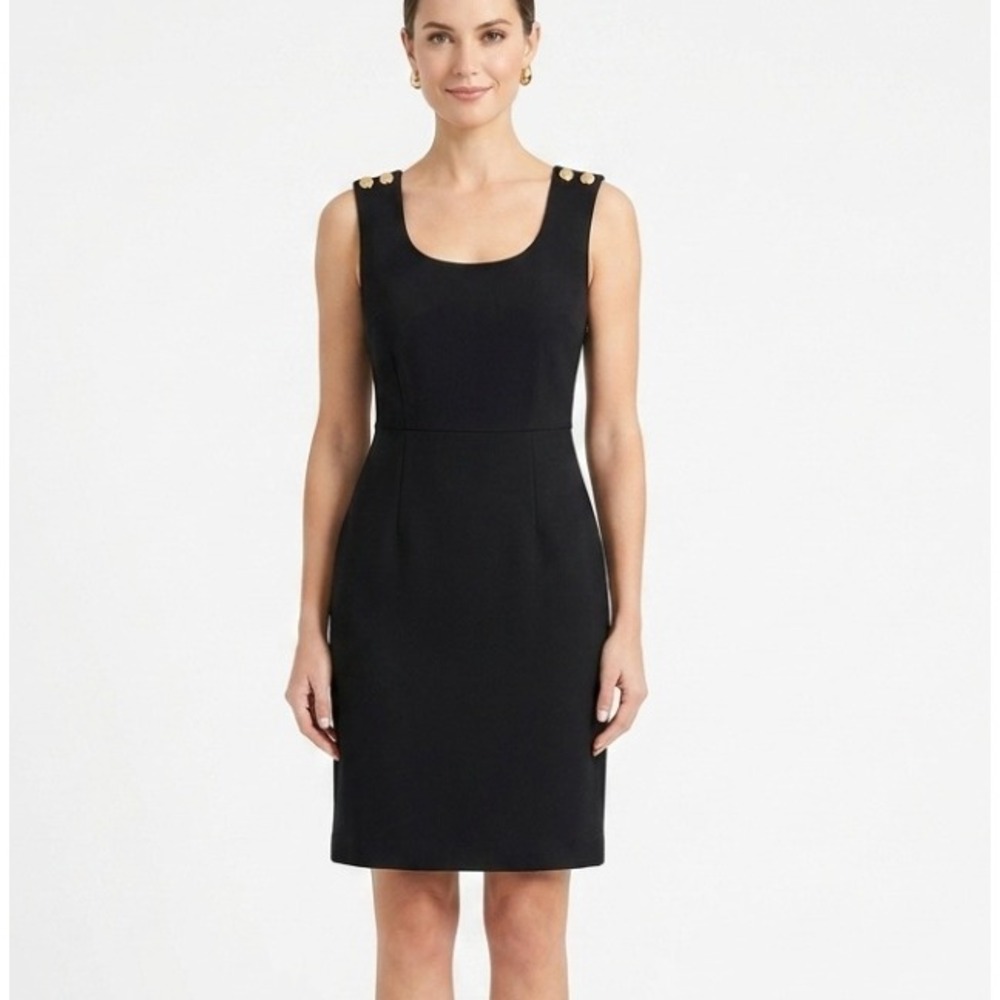 Gap Shift Dress Womens 6 Black Gold Button Shoulder Sleeveless Scoop Neck Career